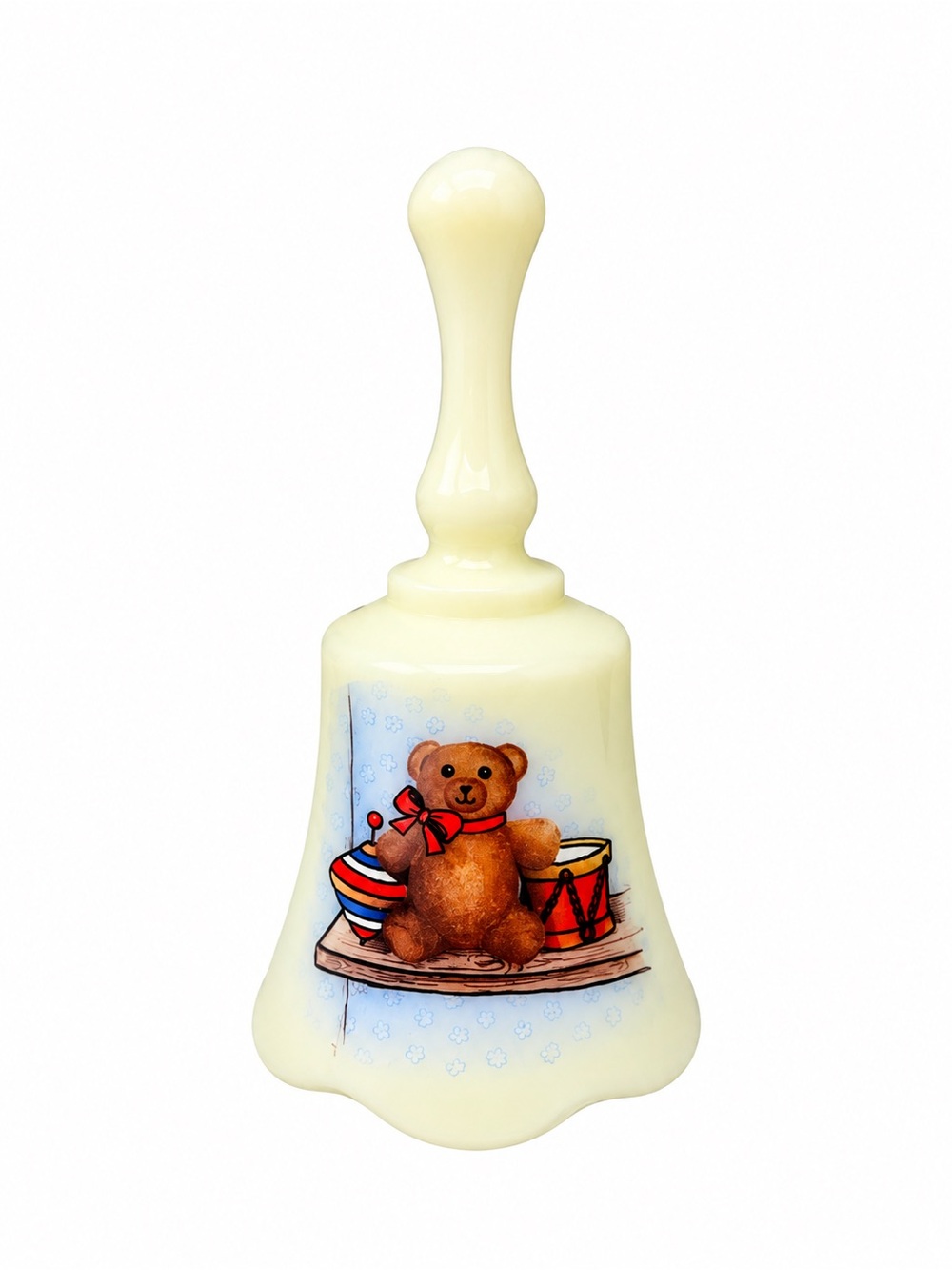 Vintage Fenton Uranium Custard Glass Musical Teddy Bear Bell